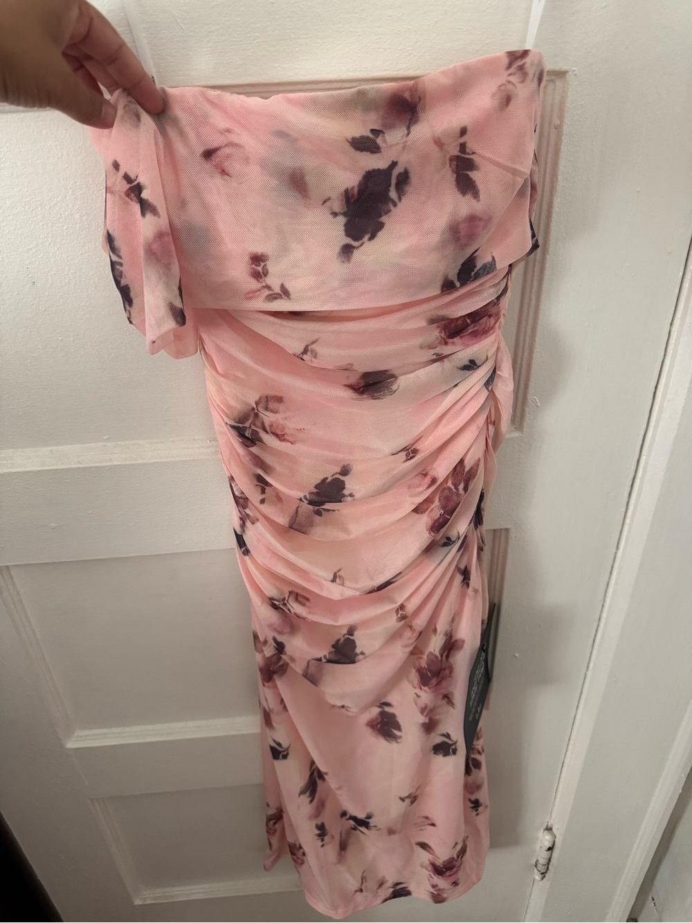 Lulu's Pink Floral Ruched Midi Dress